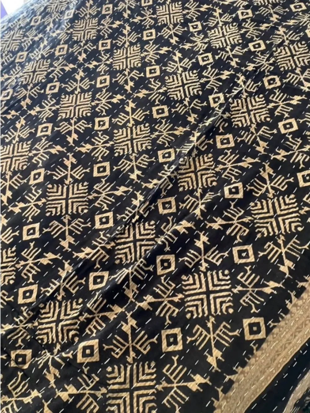 Teal and Purple and Black Quilted Kantha Bedspread